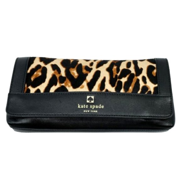 KATE SPADE~Perri Lane Keira~LEOPARD PRINT HAIRCALF BLACK LEATHER CLUTCH BAG - Picture 2 of 5